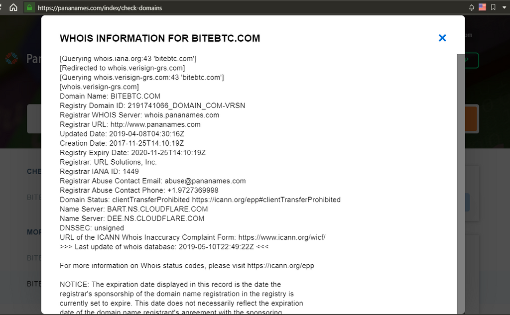 BiteBTC Pananames domain